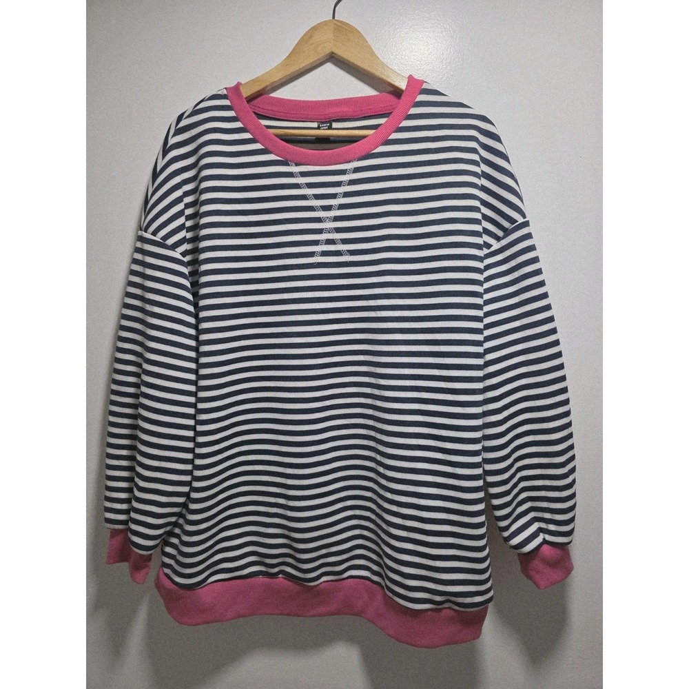 Shein Curve Womens Sweaters Striped Crew Neck Pullover Size 1XL